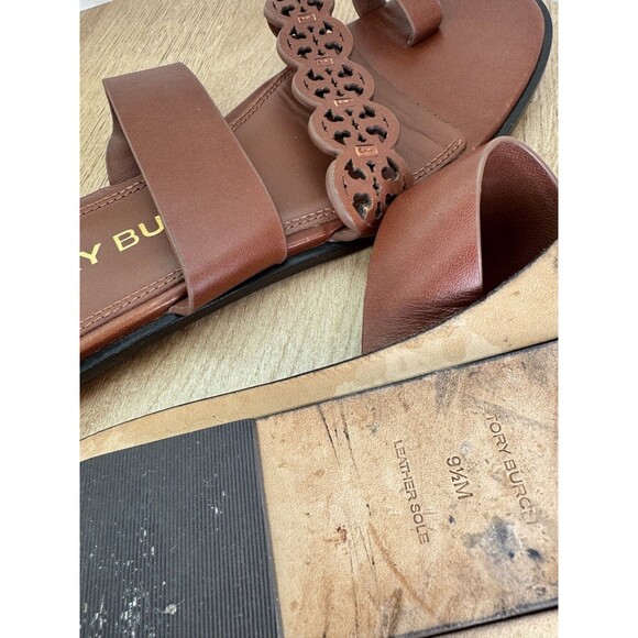Tory Burch Leather Sandal Women's size 9.5 Tiny Miller Toe Ring Tan - Picture 5 of 6